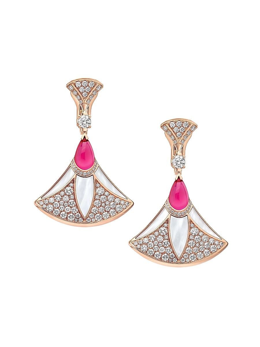 Women's Divissima Diva 18K Pink Gold, 2.21 TCW Diamond, Mother-Of-Pearl & Rubellite Drop Earrings - Rose Gold