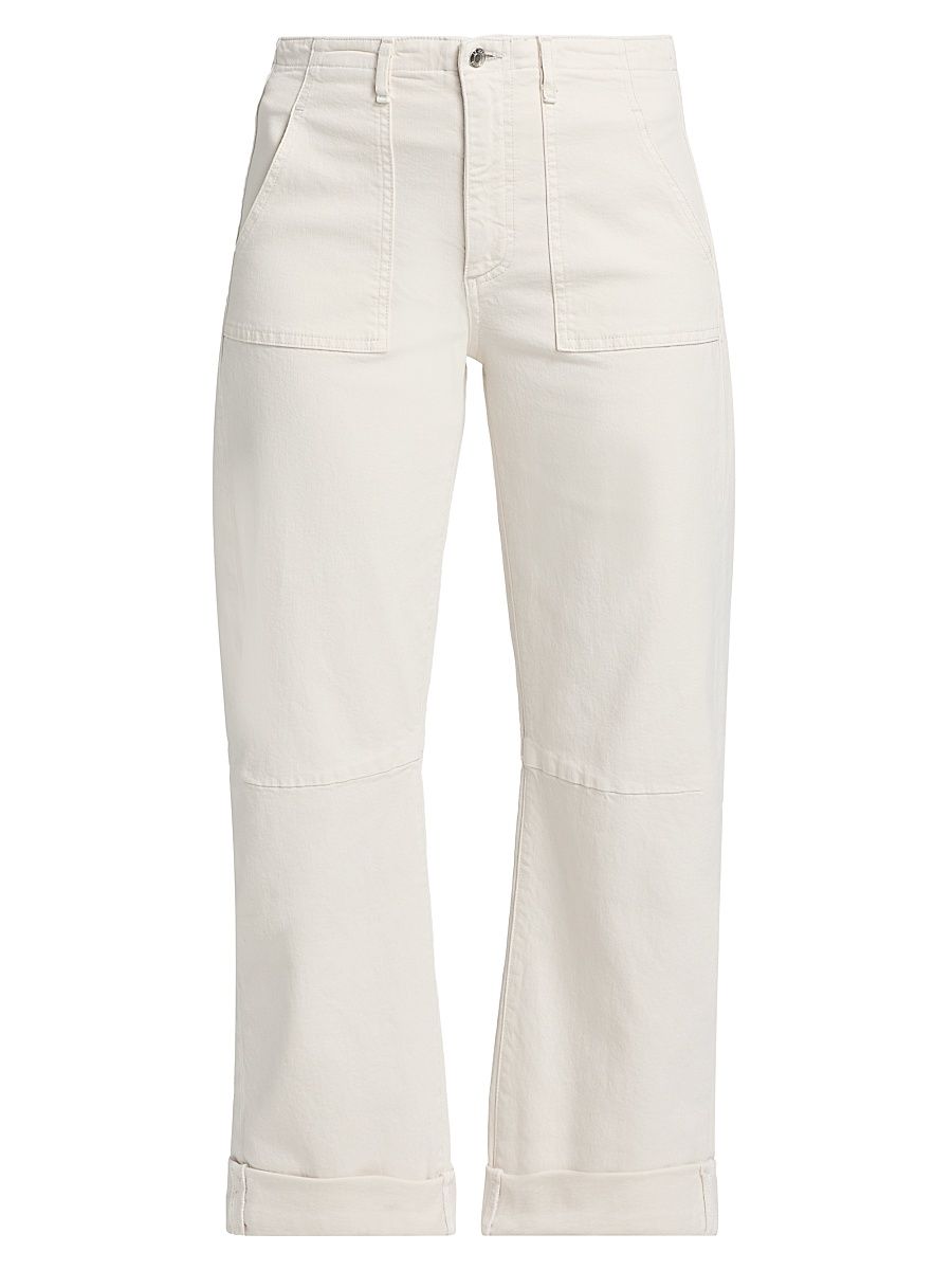 Women's Utility Folded-Cuff Barrel-Leg Jeans - Bone - Size 32