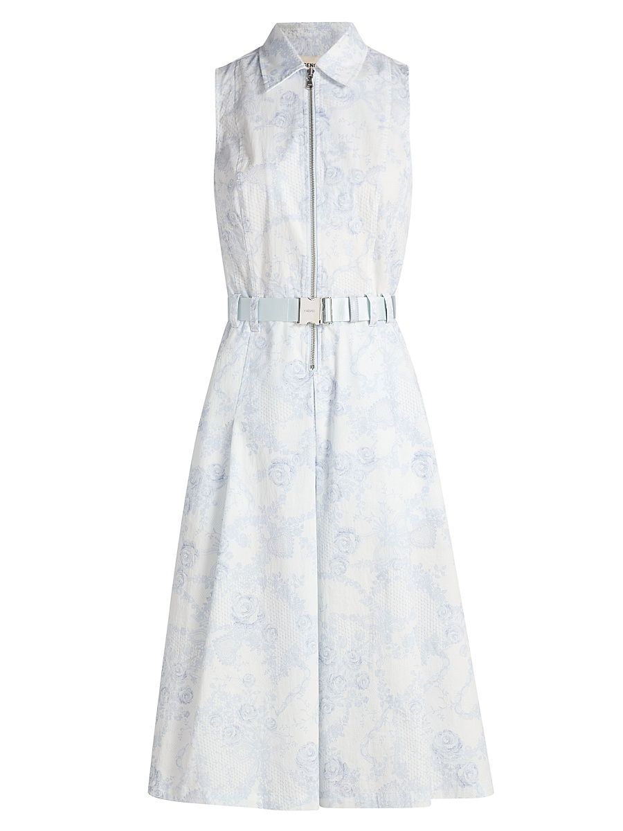 Women's Kylo Belted Midi-Shirtdress - Ivory Pale Blue Lace Print - Size 6