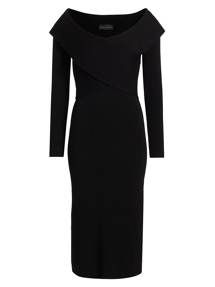 Women's Rowan Wool Off-The-Shoulder Sweaterdress - Noir - Size Large