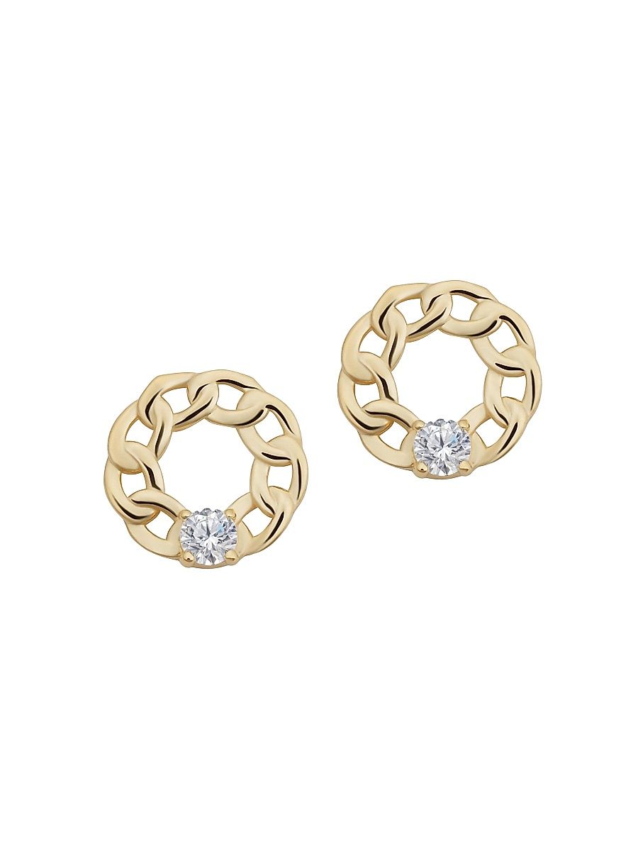 Women's 14K Yellow Solid Gold White Topaz Halo Studs - Yellow Gold