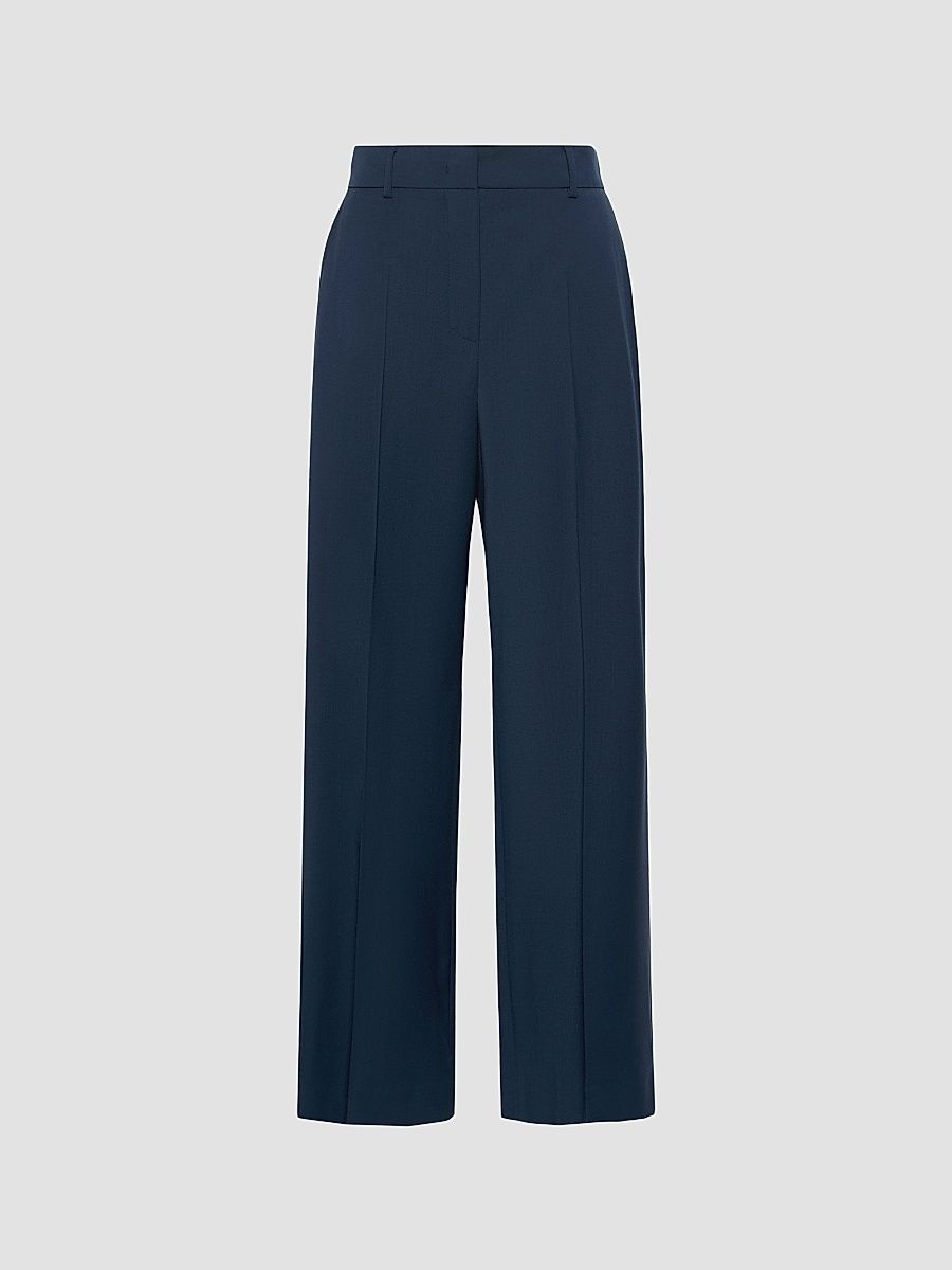 Women's Stretch Wool Palazzo Trousers - Navy - Size 14