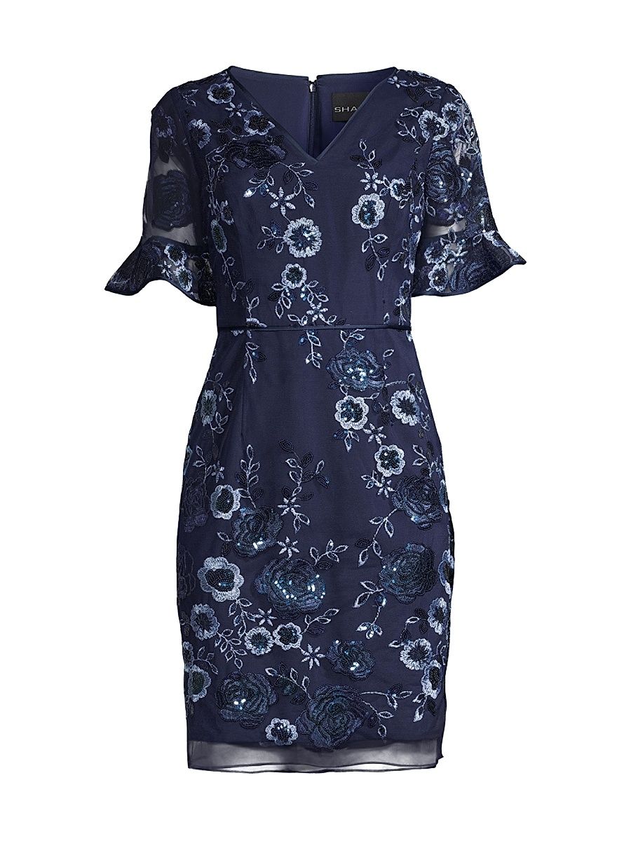 Women's Floral Embellished Sheath Dress - Navy - Size 6
