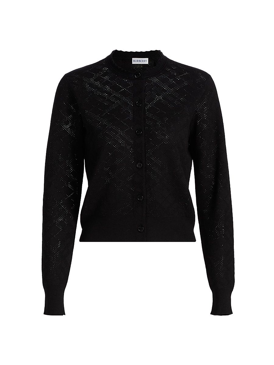 Women's Pandora Check-Knit Wool-Silk Cardigan - Black - Size XXS