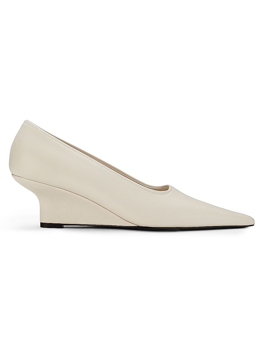 Women's Sharp 55MM Nappa Leather Wedge Pumps - White - Size 10