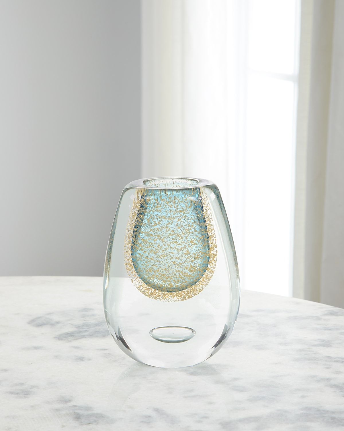 Gold-Flecked Blue Handblown Glass Vase III