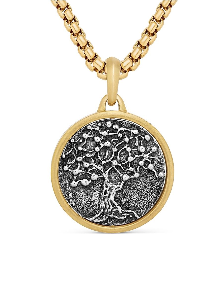 Men's Life and Death Duality Amulet in Sterling Silver with 18K Yellow Gold, 30MM - Silver