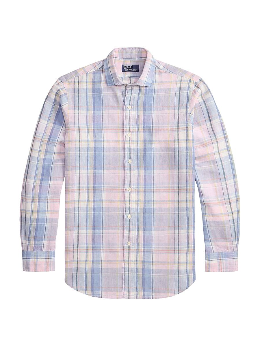 Men's Slubby Linen Plaid Shirt - Pink Blue Multi - Size XXL