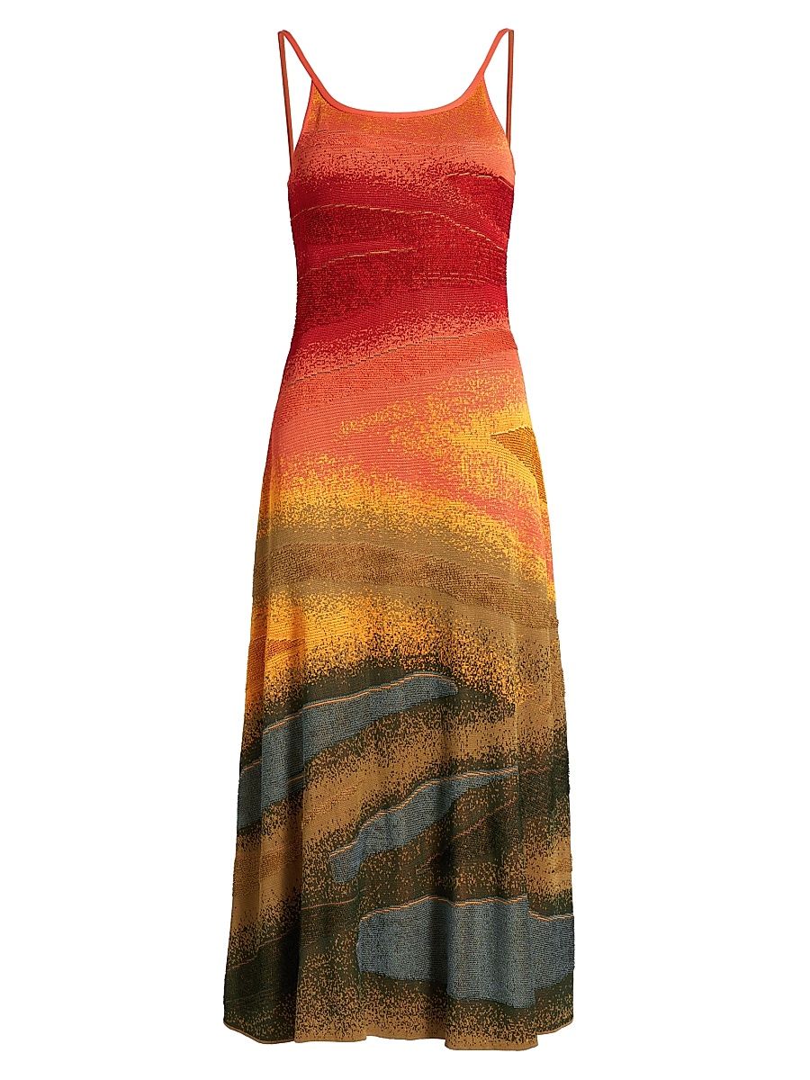 Women's Abstract Fine-Knit Sleeveless Midi-Dress - Sunset Multi - Size Large