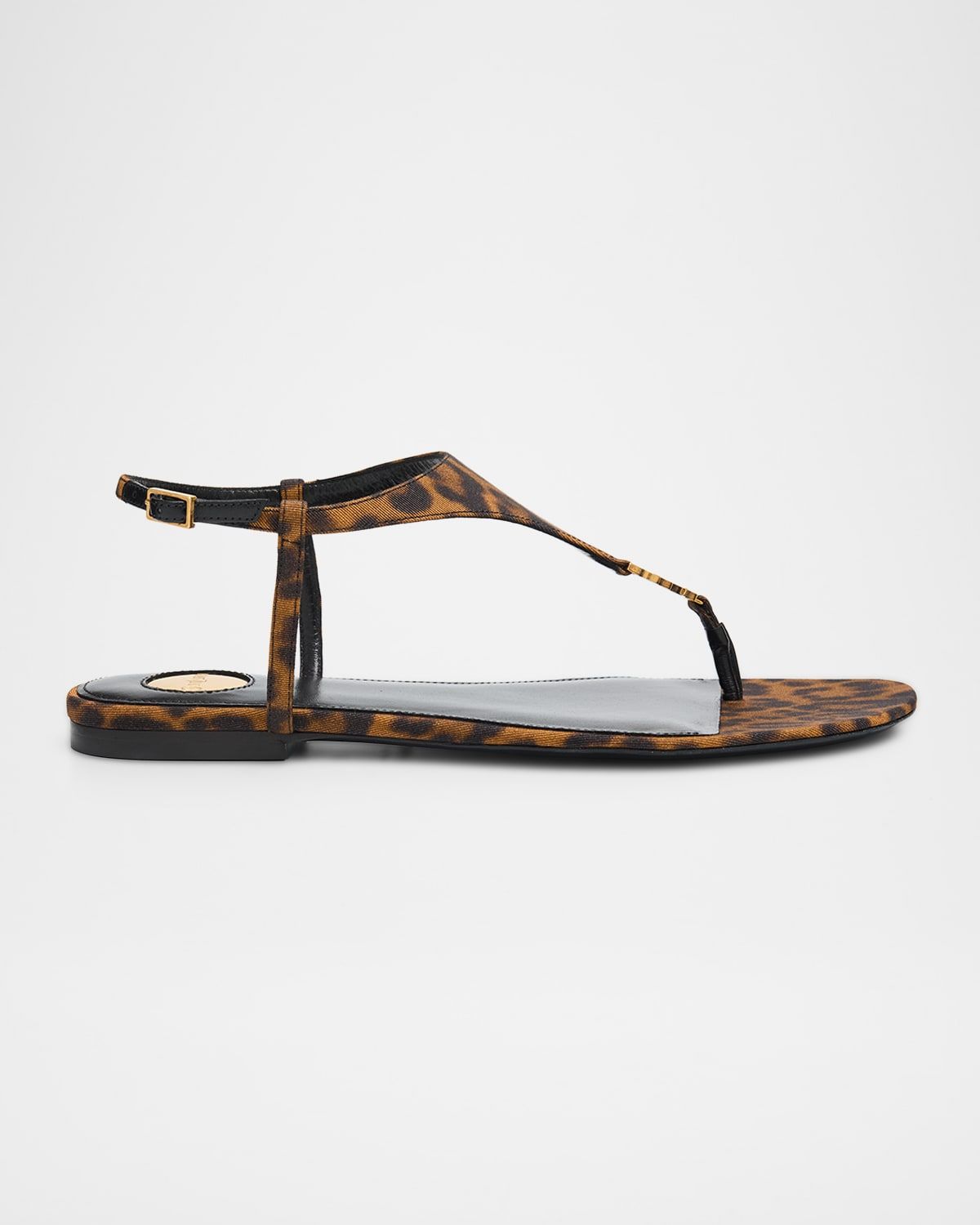 Cassandre YSL Leopard-Printed Grosgrain Flat Sandals