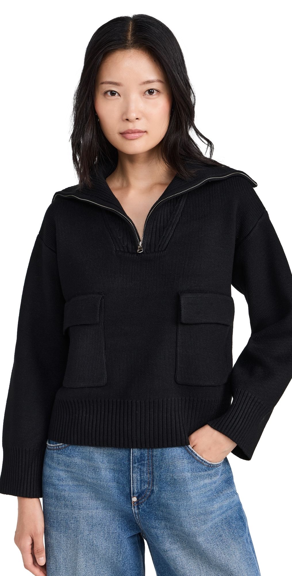 English Factory Quarter-Zip Knit Sweater Black XS