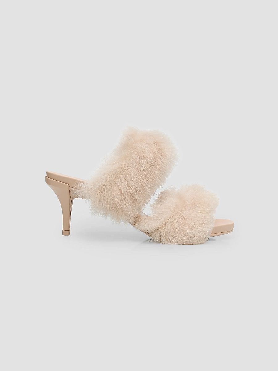 Women's Cissy 75MM Shearling-Leather Mules - Powder Churra - Size 12