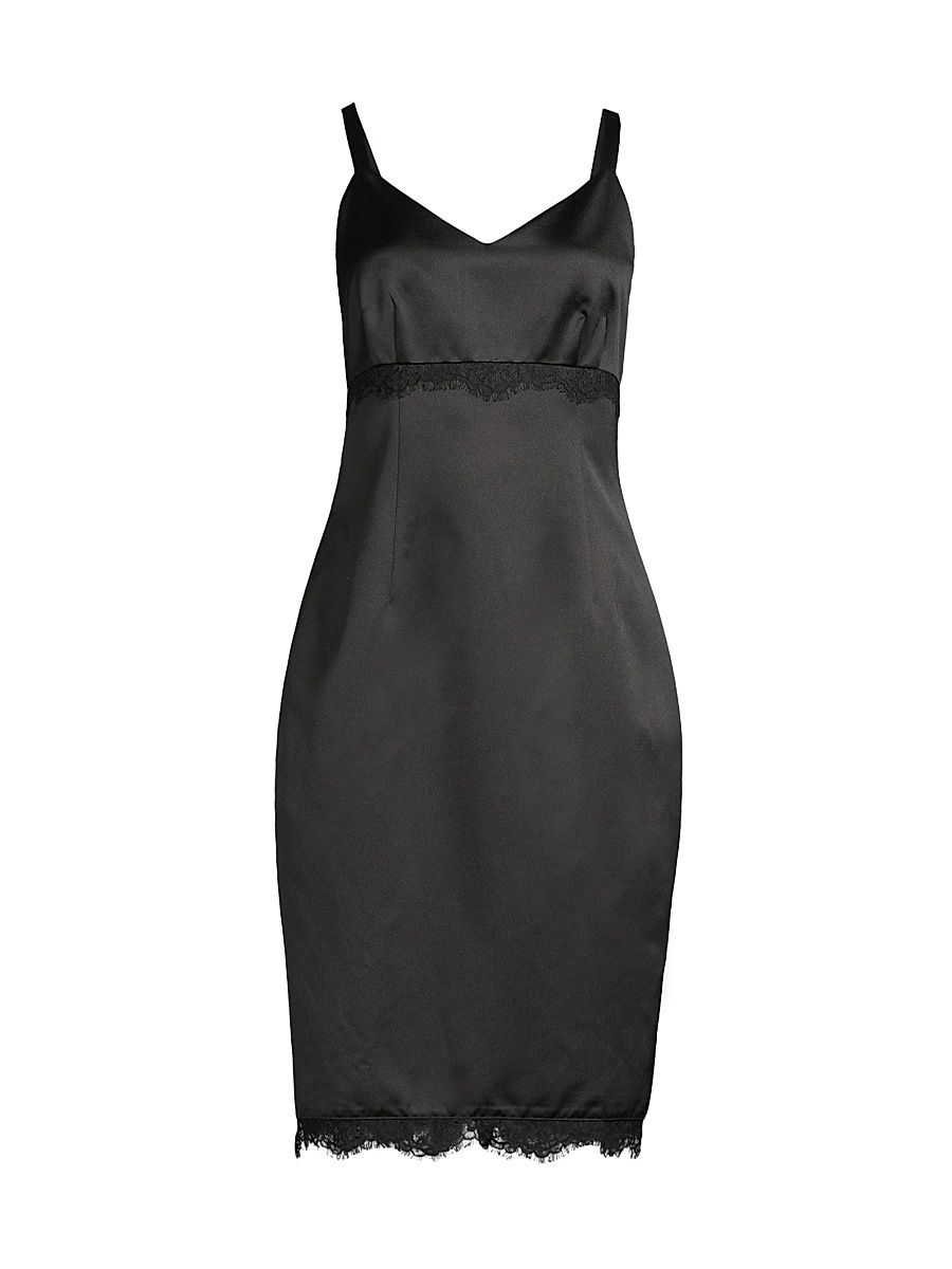 Women's Heavy Metal Lace-Embellished Satin Dress - Black - Size 0