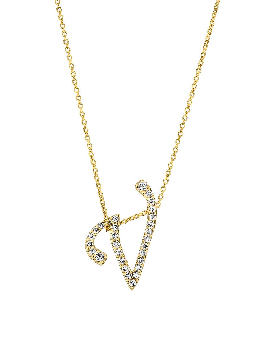 Women's Tiny Treasures Script Initial 18K Yellow Gold, Ruby & 0.24-0.34 TCW Diamond Pendant Necklace - Initial Y