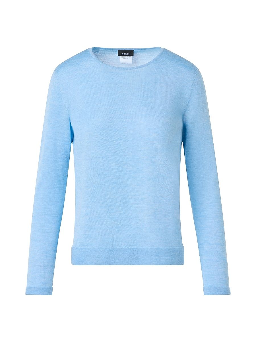 Women's Fine Gauge Cashmere-Silk Sweater - Powder Blue - Size 12