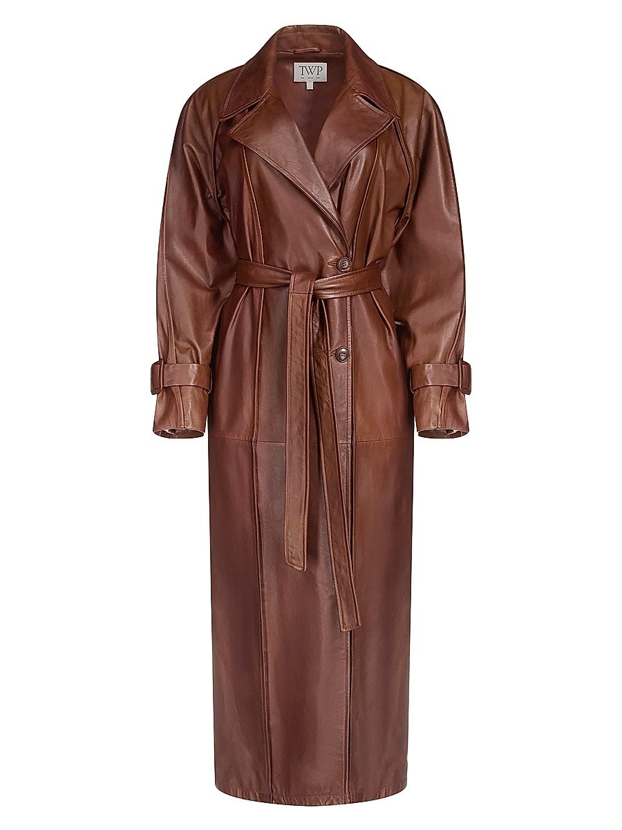 Women's Unfinished Business Leather Trench Coat - Cigar - Size Medium