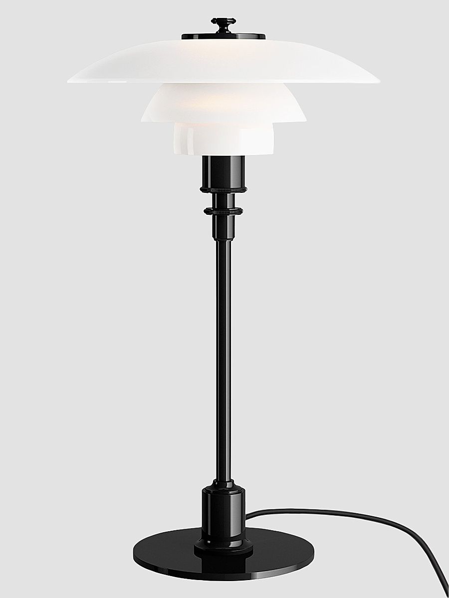 PH 2/1 Opal Glass & Brass Table Lamp - Black Metallic
