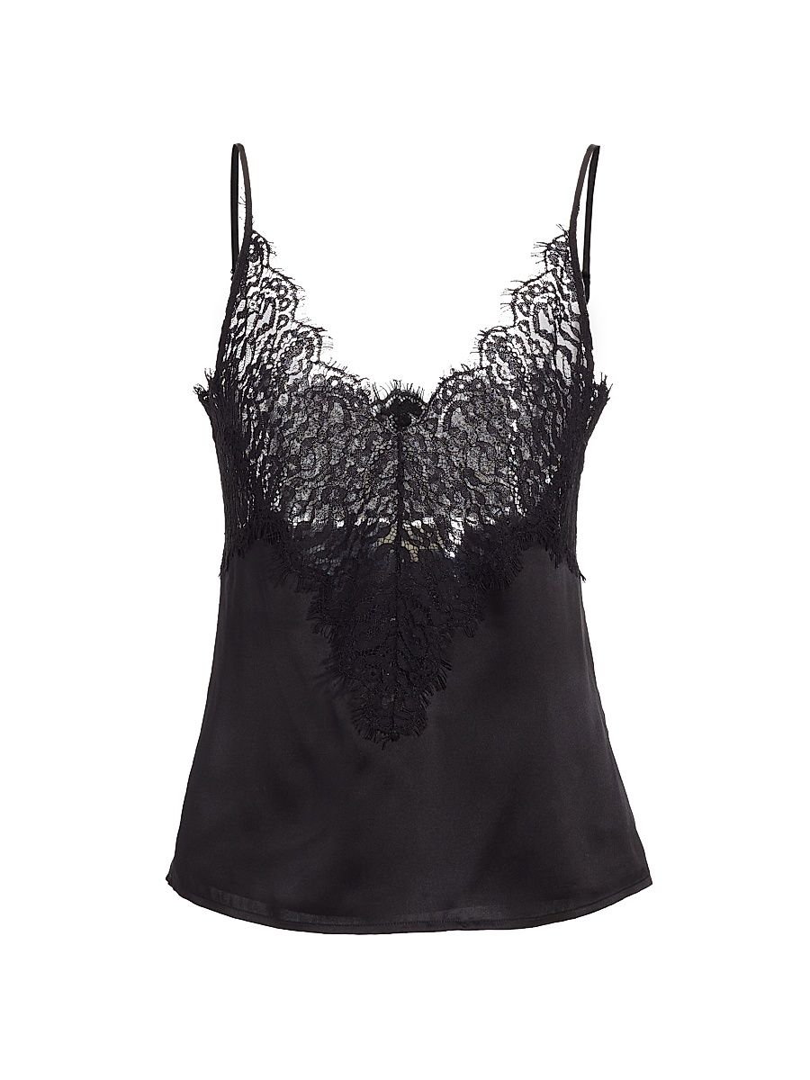 Women's Priya Silk & Lace Tank - Black - Size XL