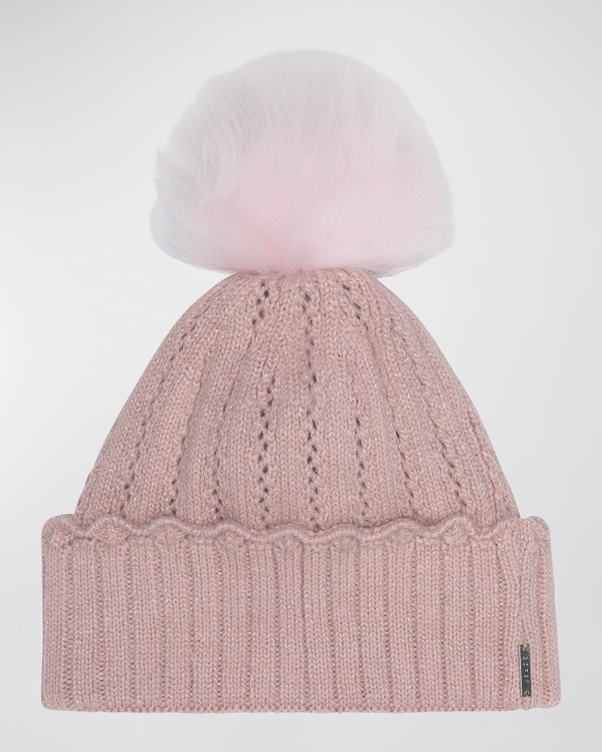 Knit Beanie with Lamb Fur Pom