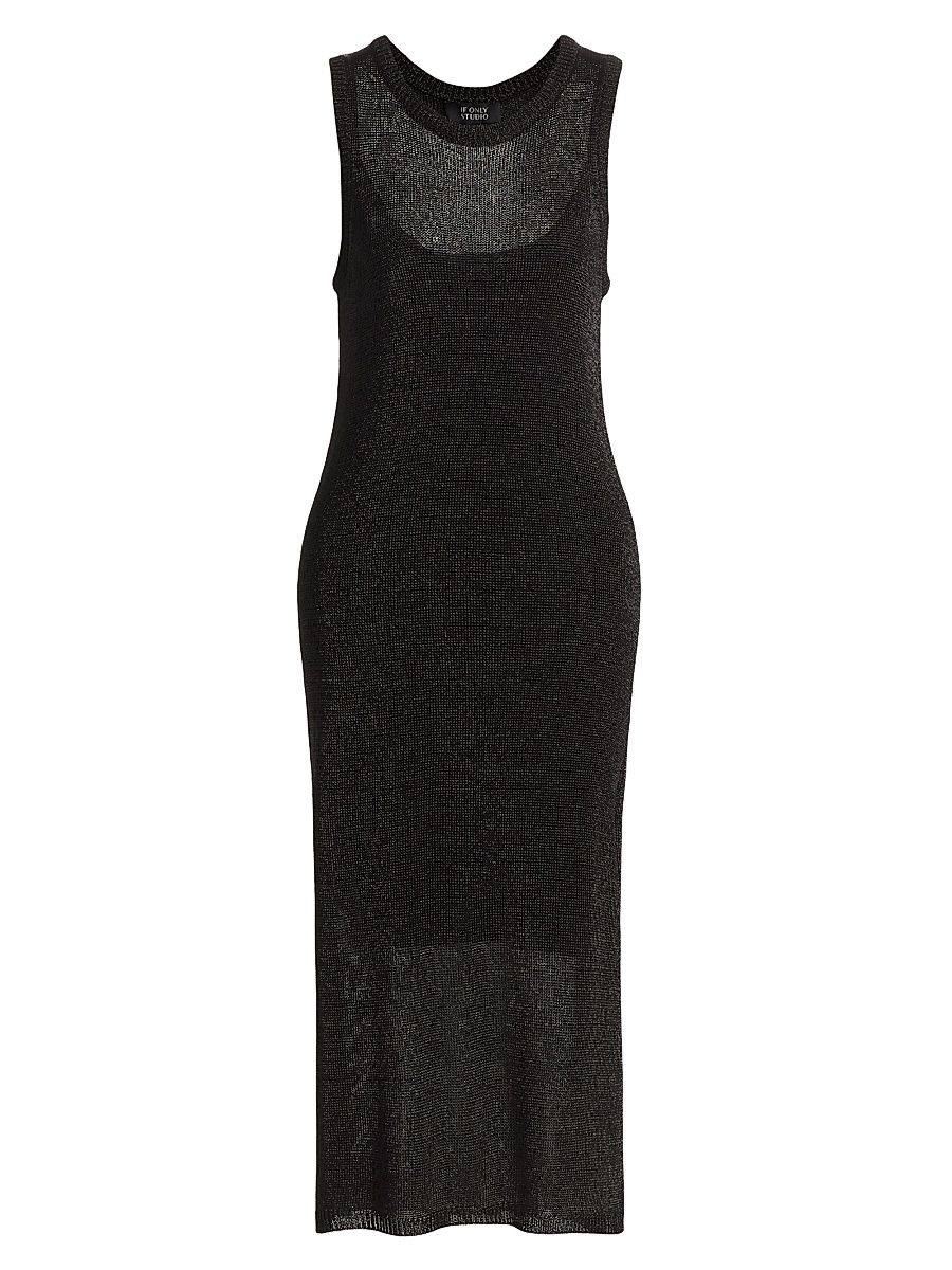 Women's Metallic Knit Scoopneck Midi-Dress - Black - Size Large