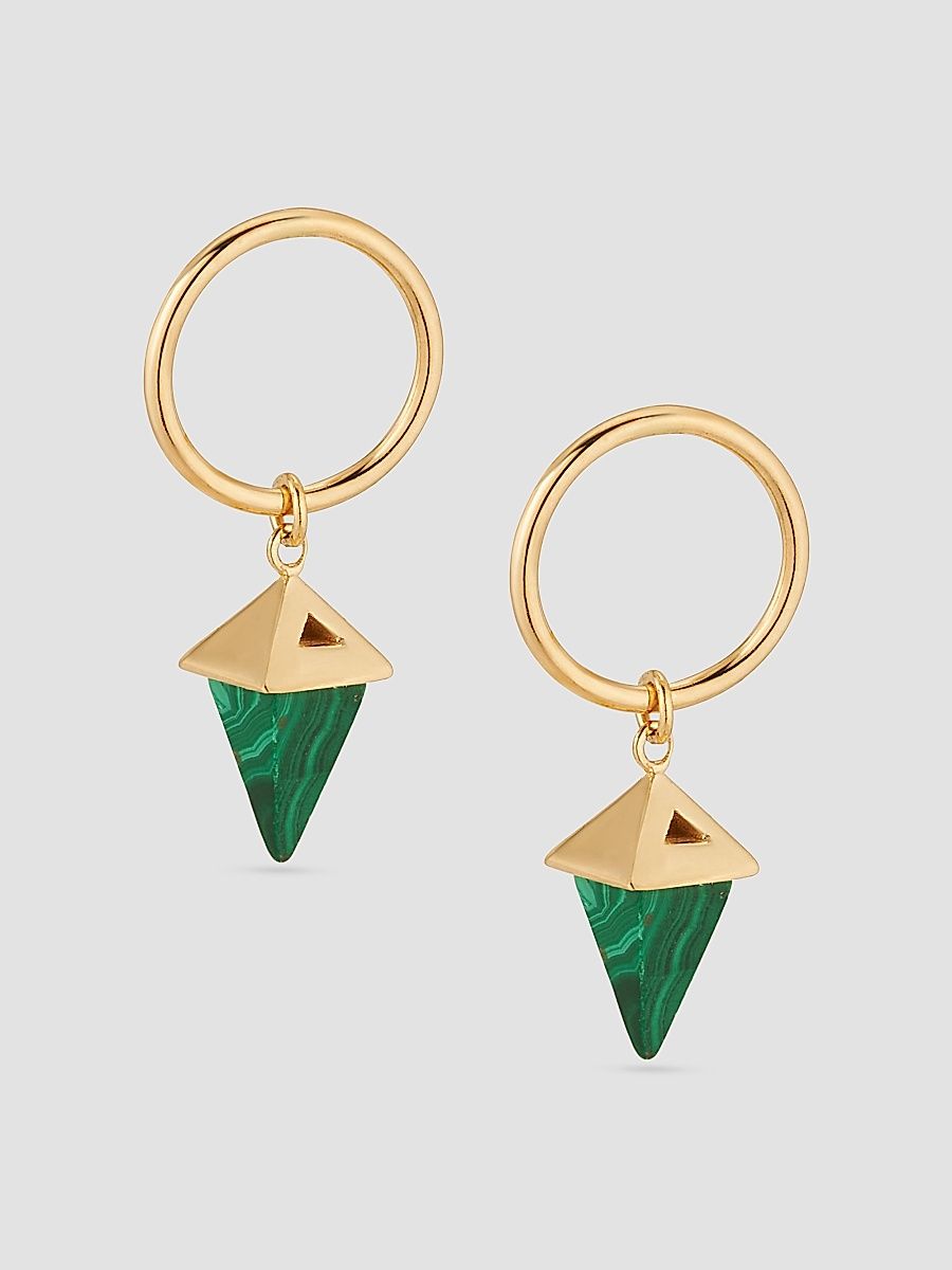 Women's 14K Yellow Gold Malachite Prism Point Drop Earrings - Gold Green