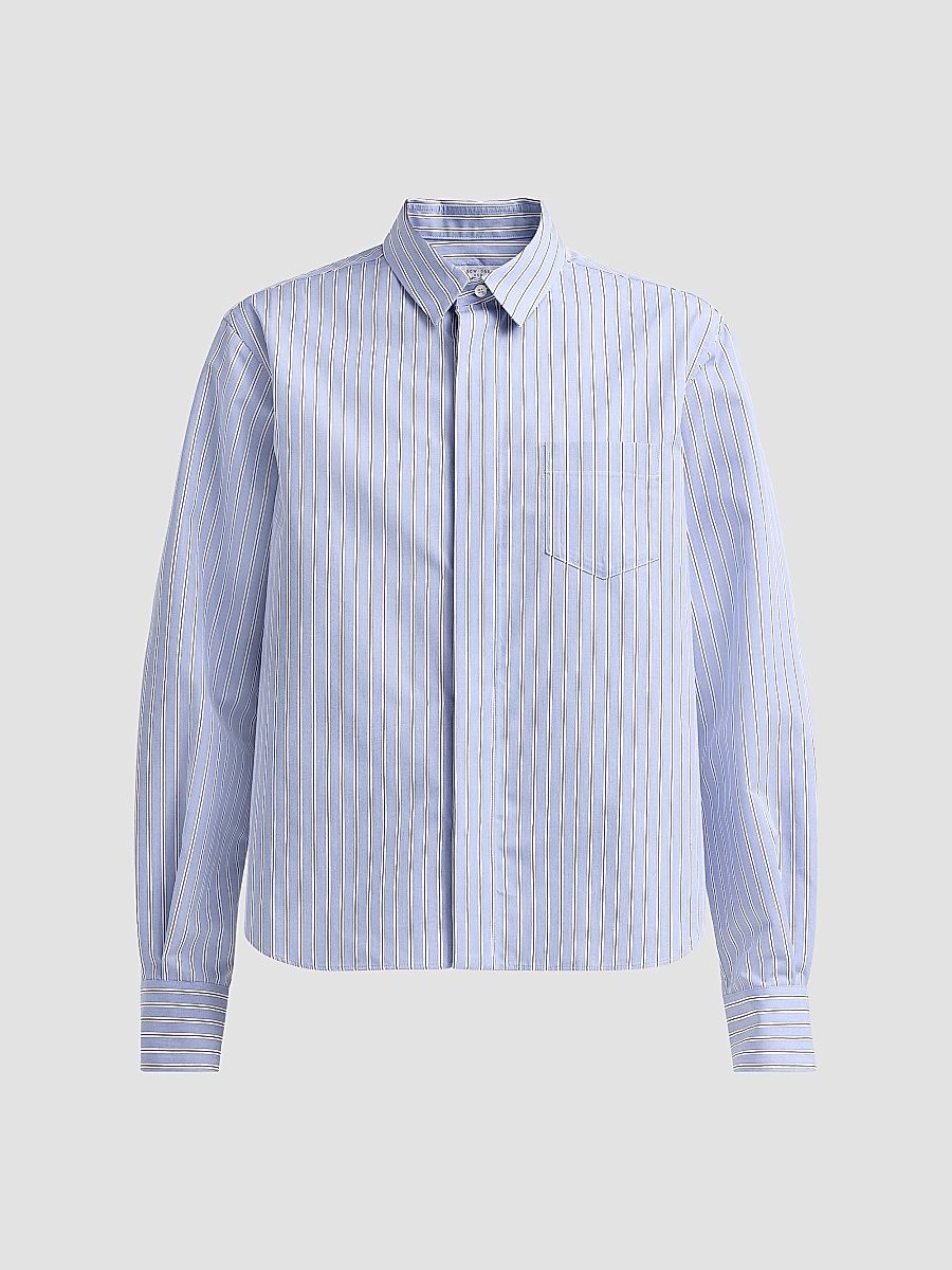 Women's Cotton Poplin Striped Shirt - Blue Stripe - Size XL