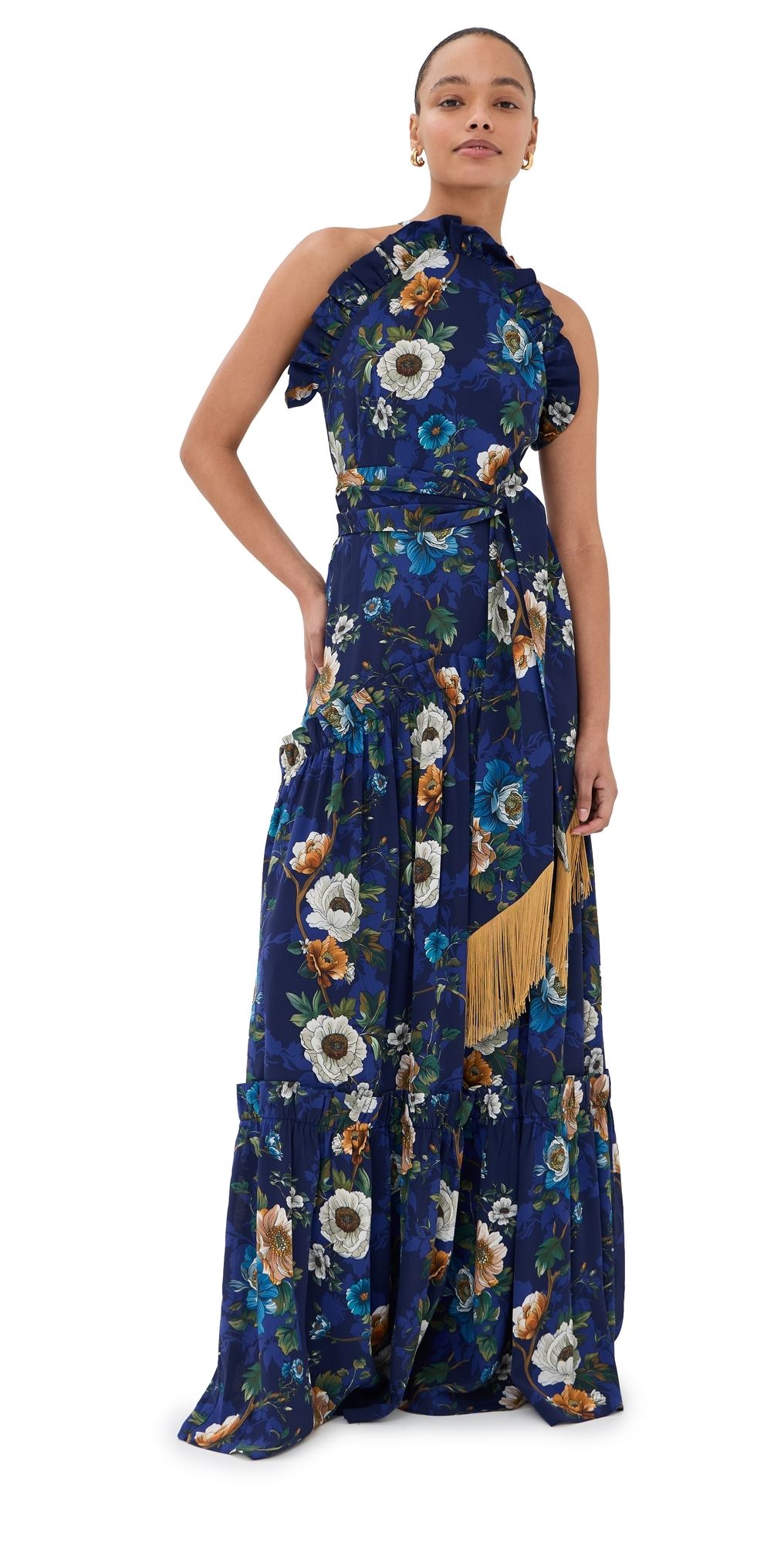 Borgo de Nor Tatiana Crepe Satin Dress Magical Blossom Navy 14