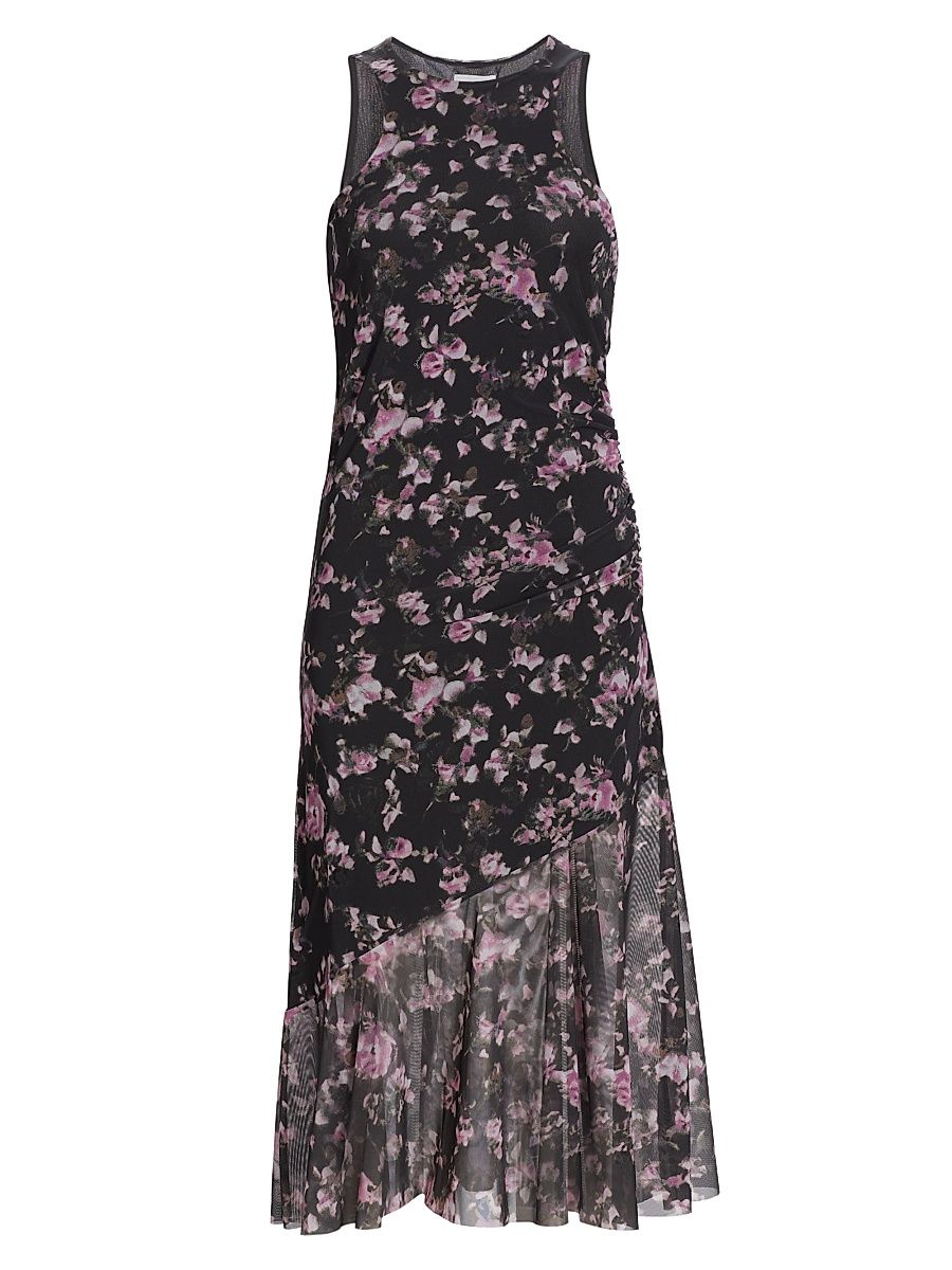 Women's Floral Mesh Draped Midi-Dress - Phantom - Size 4