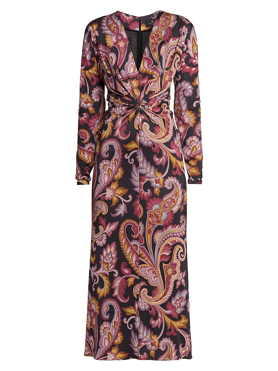 Women's Paisley Twist Midi-Dress - Printed Black Base - Size 12