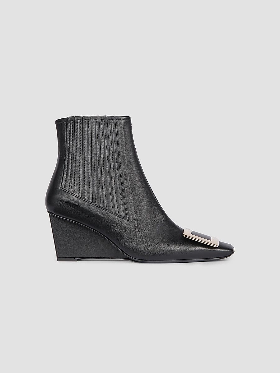Women's Belle Vivier 60MM Leather Wedge-Heel Ankle Boots - Nero - Size 11