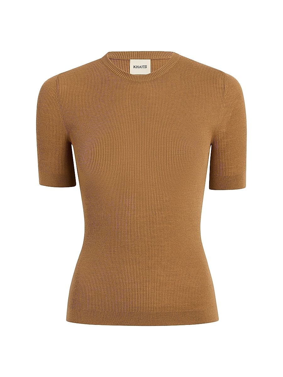 Women's Celina Ribbed Wool-Blend Top - Camel - Size Small