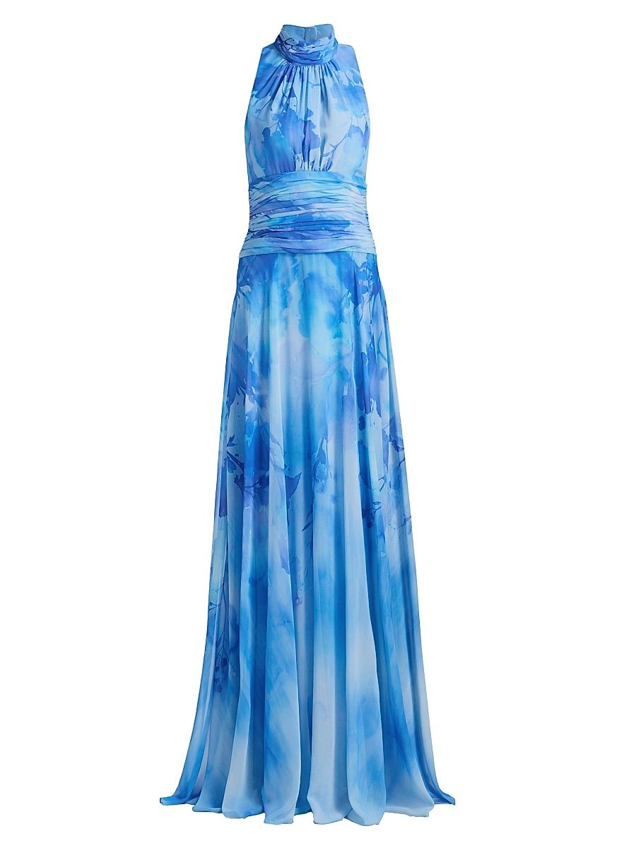 Women's Cloud Print Chiffon Gown - Blue Multi - Size 18