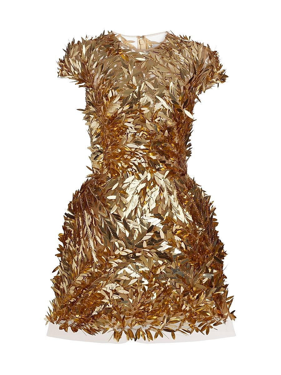 Women's Sequin Feather Cocktail Dress - Gold - Size 8