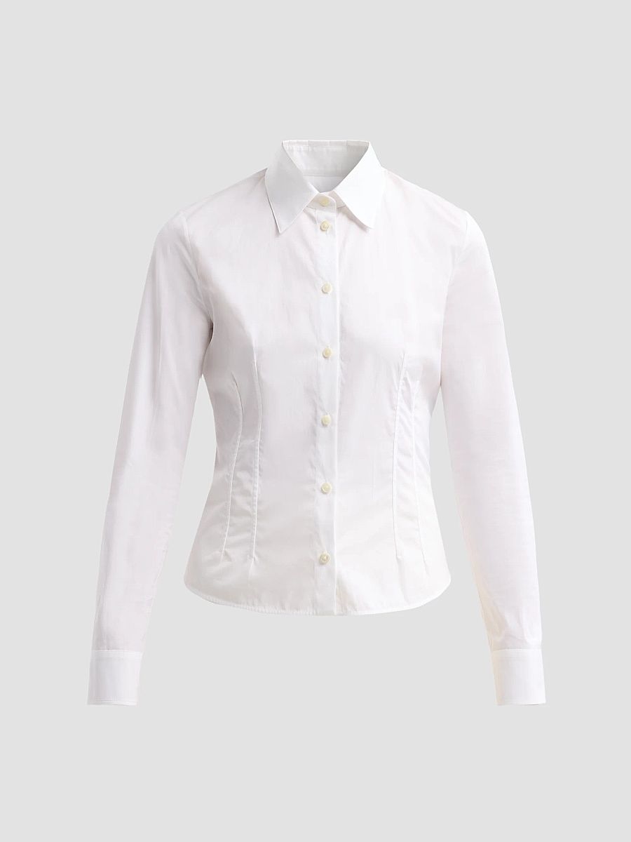 Women's Slim-Fit Cotton Poplin Shirt - Optic White - Size 10