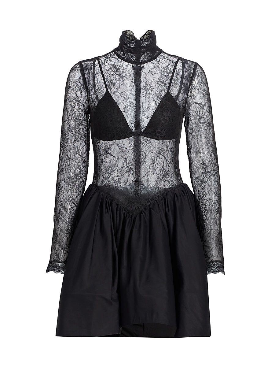 Women's Stretch Lace Bubble Minidress - Black - Size 8