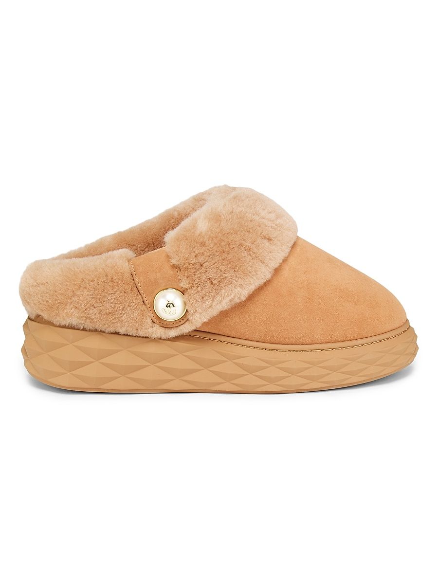 Women's Diamond Maxi Suede Shearling Mules - Toffee - Size 8