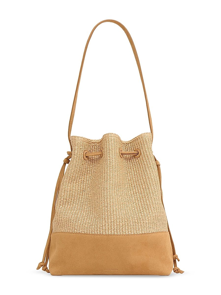 Women's Raffia & Suede Bucket Bag - Natural