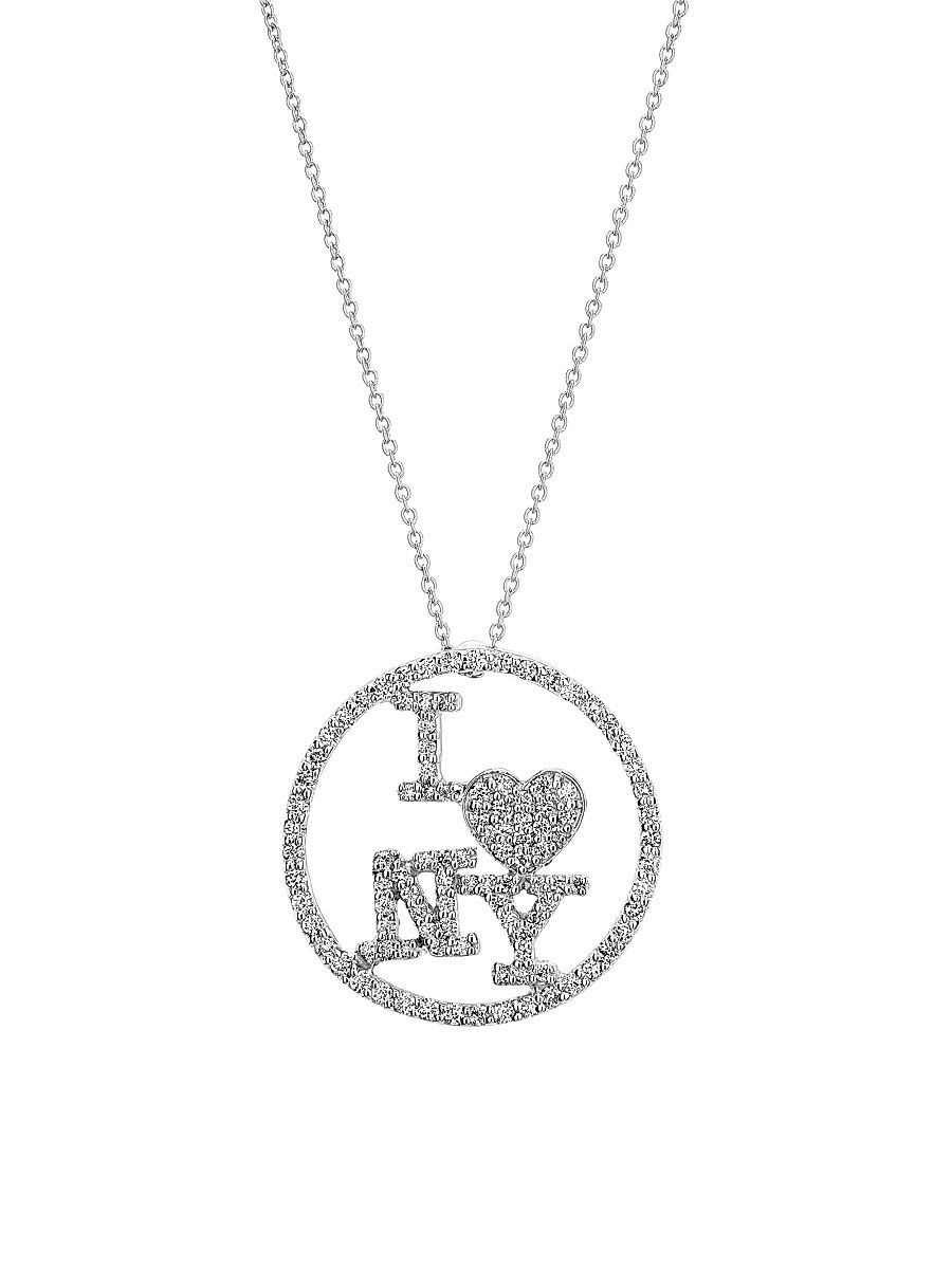 Women's Tiny Treasures 18K White Gold & 0.60 TCW Diamond "I Love NY" Pendant Necklace - White Gold