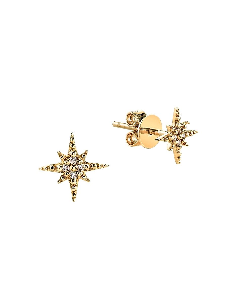 Women's 14K Yellow Gold & Diamond Mini Starburst Single Stud Earring