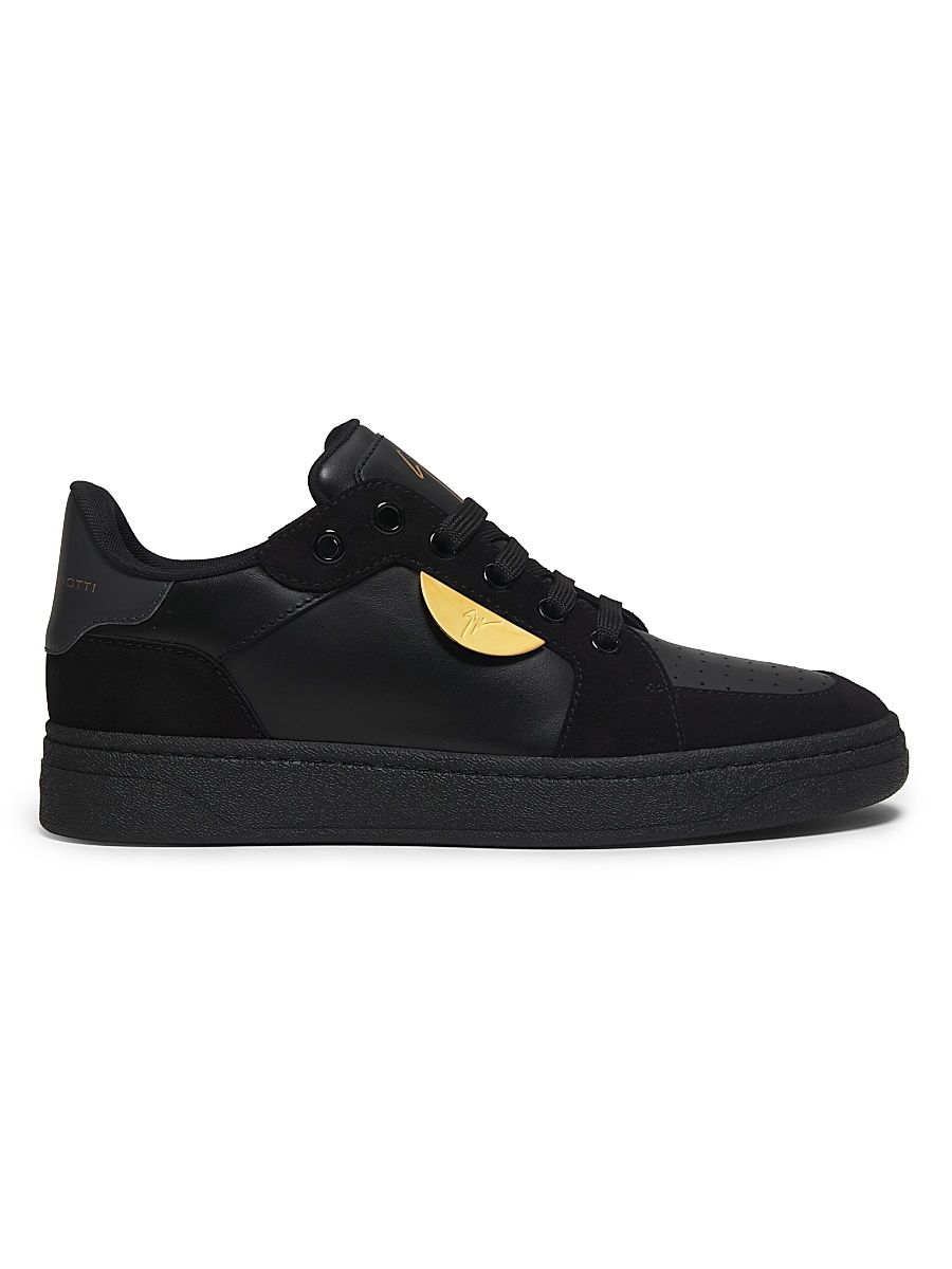 Men's Leather & Suede Low-Top Sneakers - Velvet Black - Size 7.5