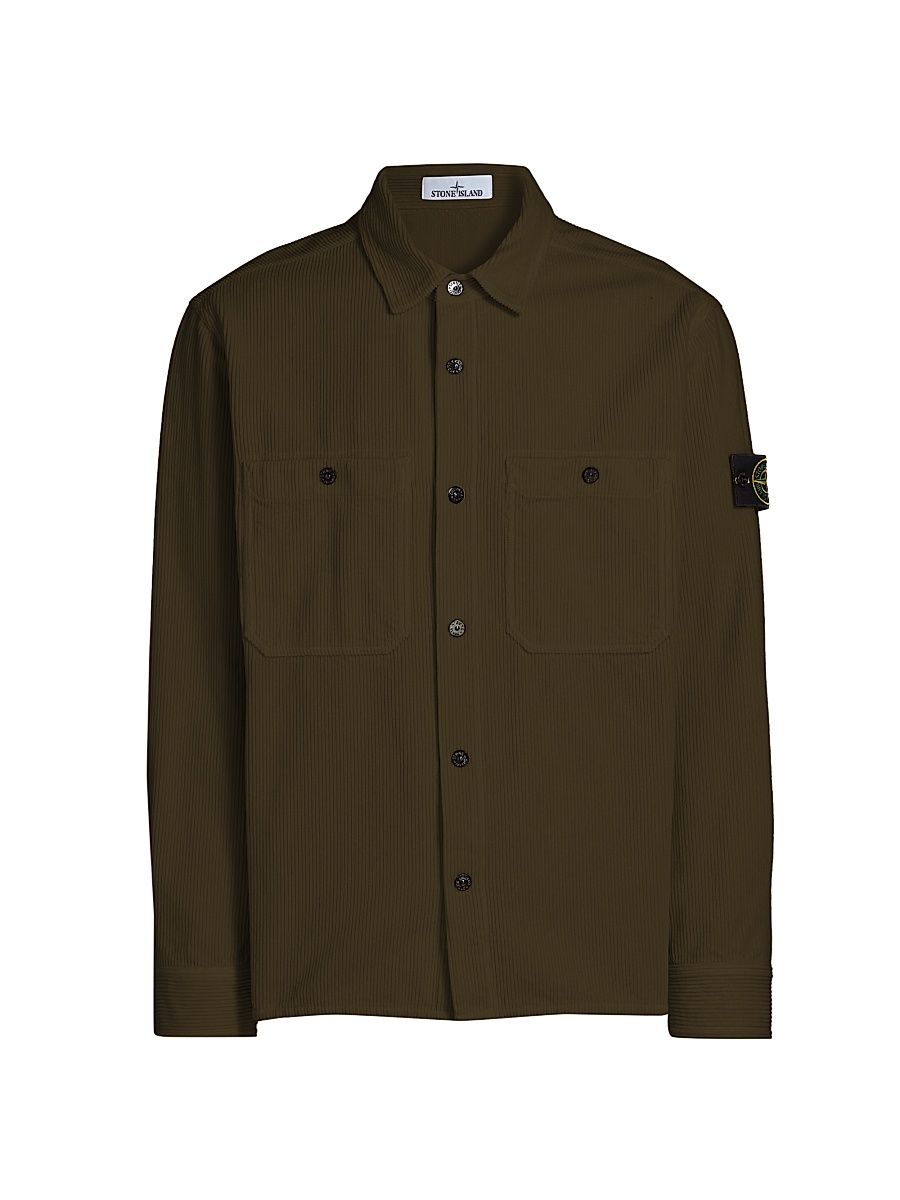 Men's Textured Cotton Shirt Jacket - Military Green - Size XXXL