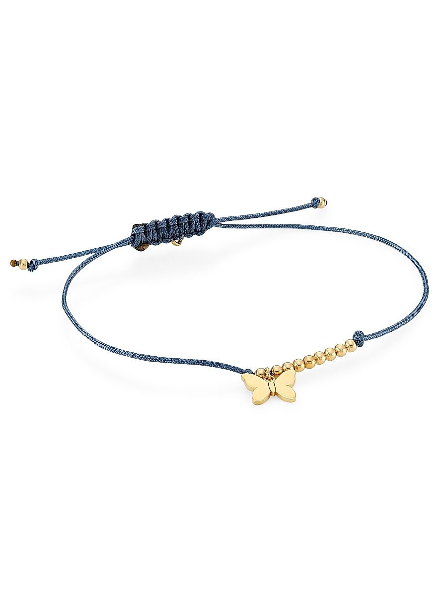 Women's 14K Yellow Gold & Butterfly Charm Blue Cord Bracelet - Blue