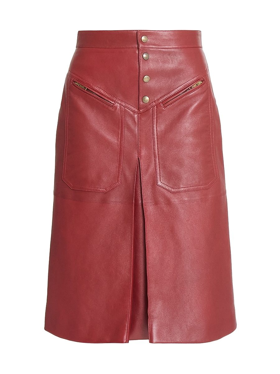 Women's Leather A-Line Skirt - Dark Ruby - Size 8