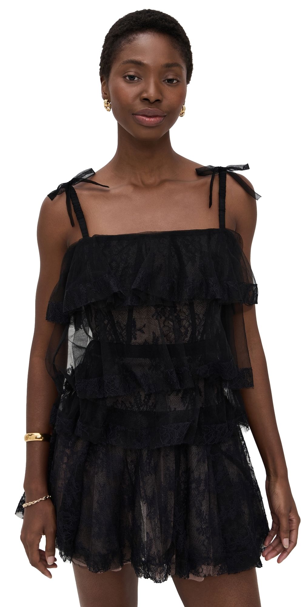AKNVAS Tove Tiered Lace Dress Black Gold 4