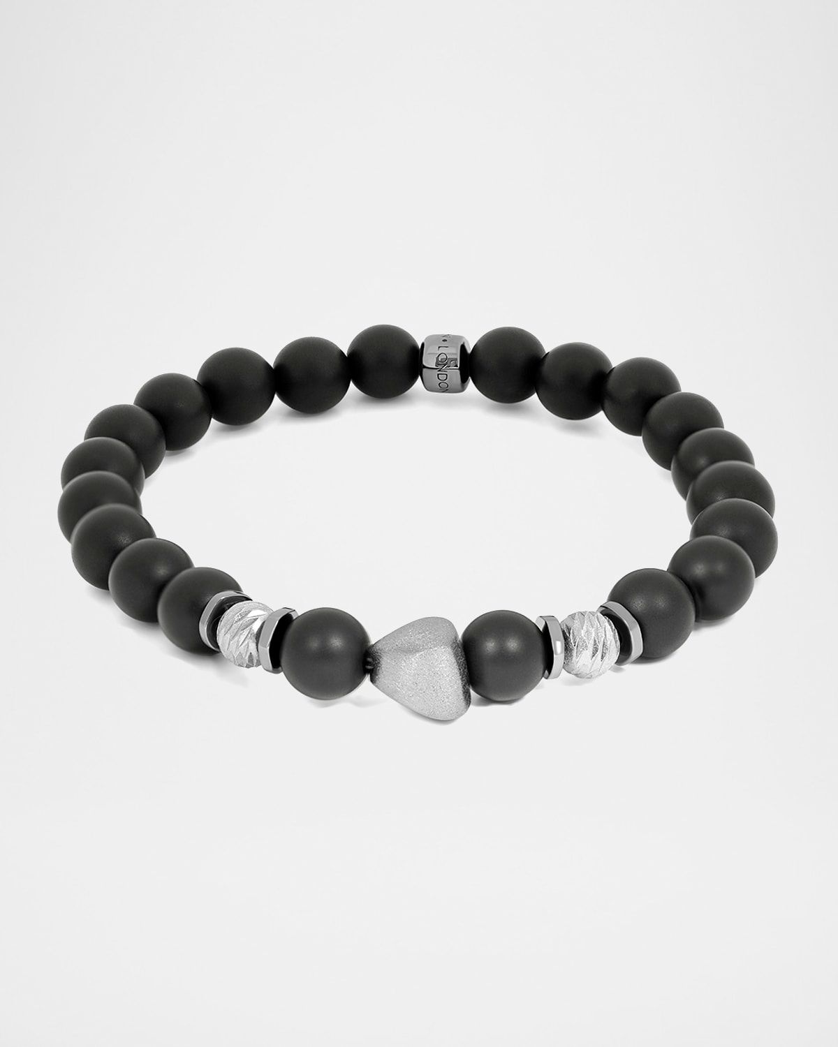 Men & apos;s Matte Onyx Bracelet with Black Rhodium Nugget