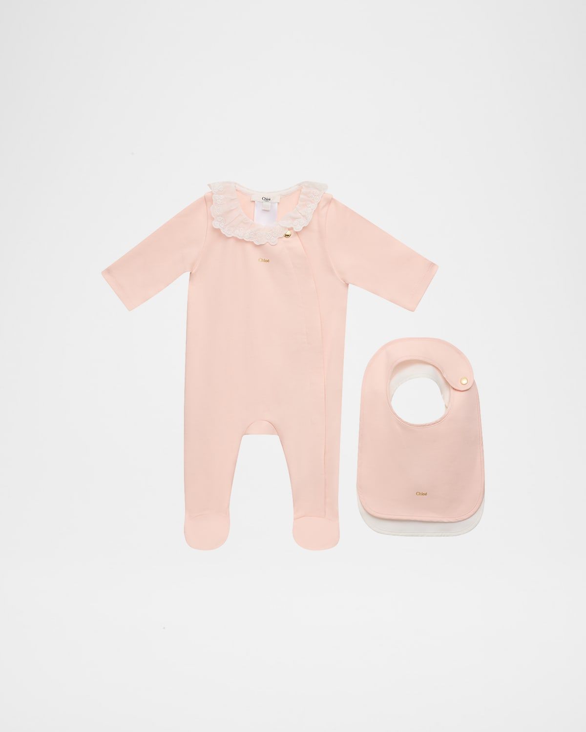 Girl & apos;s Lace-Trim Cotton Babygrow & Bib Set, Size 1M-6M