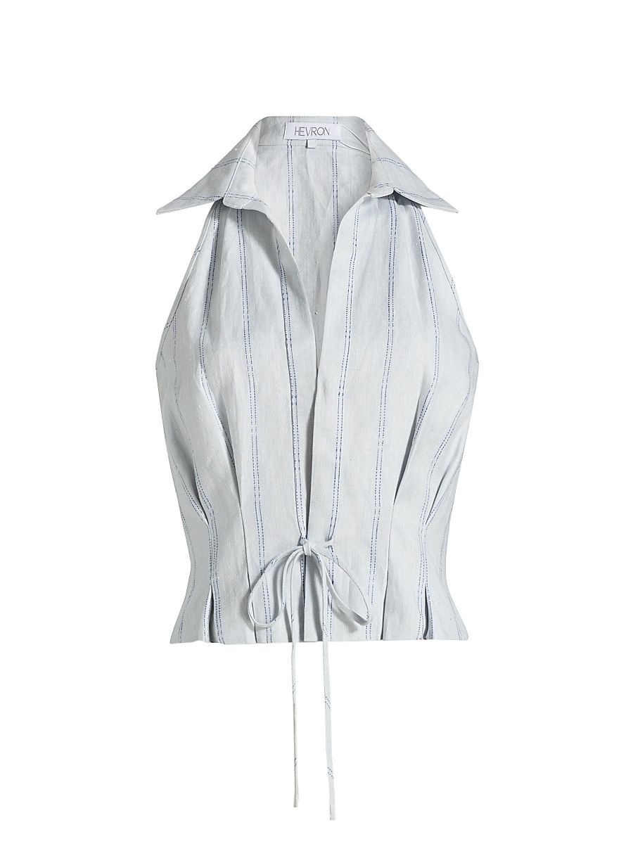 Women's Sloan Striped Linen Vest - Blue Stripe - Size Large