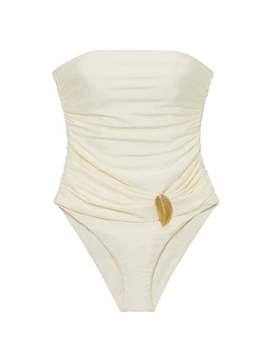 Women's Lorena Shell Strapless One-Piece Swimsuit - Porcelain - Size Large