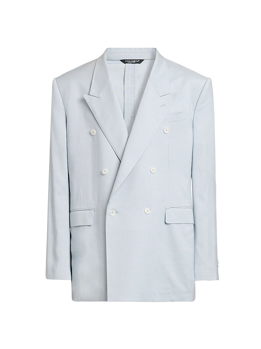 Men's Double-Breasted Peak-Lapel Blazer - Azzurro Polvere - Size 42