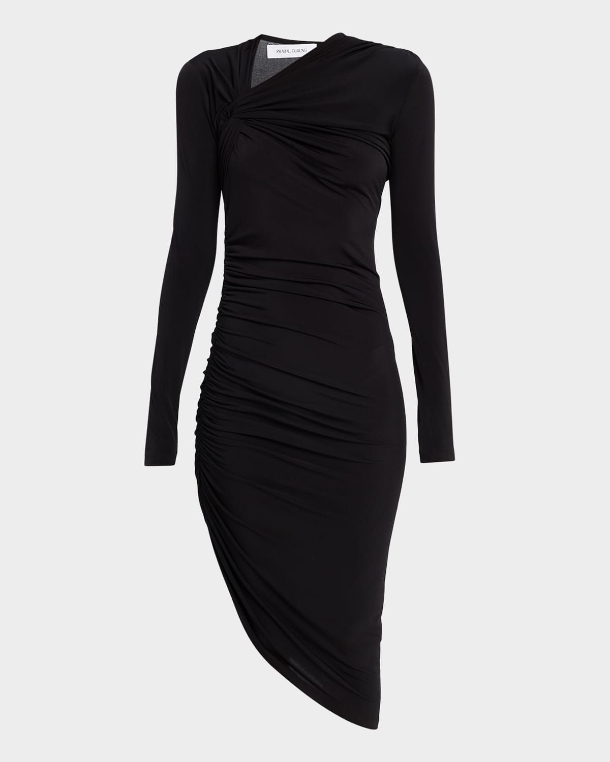 Asymmetric Twisted Shoulder Midi Dress